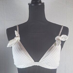 Xhilaration White Adj Strap w/Tie Detail Nylon Span Lined Poly Bikini Top Size M